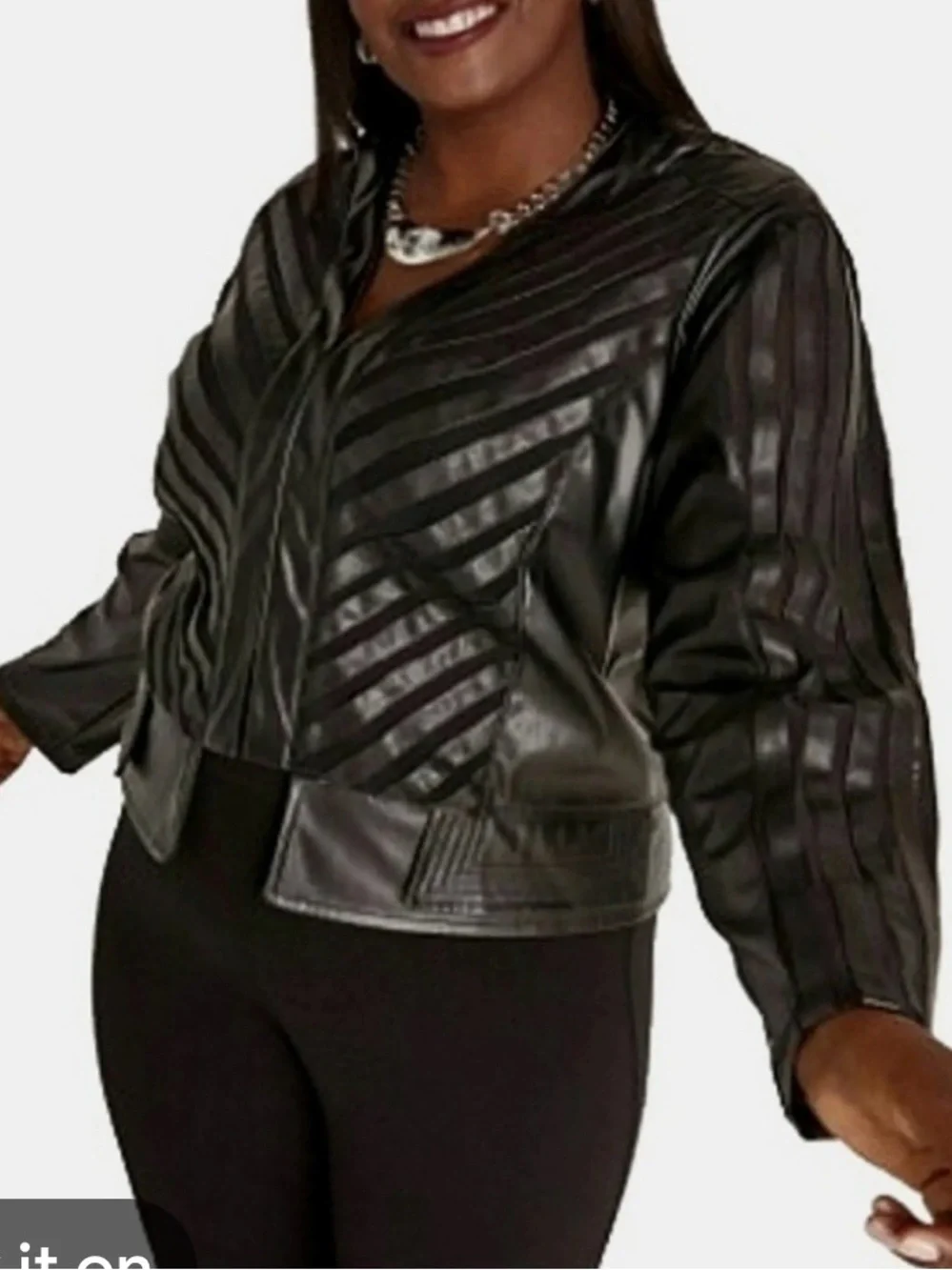 Ashley Stewart Faux Leather Quilted Moto Jacket Sz 18